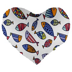 Love Fish Seaworld Swim Rainbow Cartoons Large 19  Premium Heart Shape Cushions by Mariart