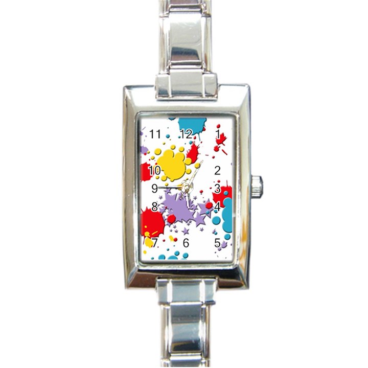 Paint Splash Rainbow Star Rectangle Italian Charm Watch