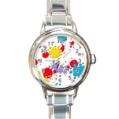 Paint Splash Rainbow Star Round Italian Charm Watch by Mariart