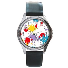 Paint Splash Rainbow Star Round Metal Watch by Mariart