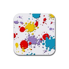 Paint Splash Rainbow Star Rubber Coaster (square) 