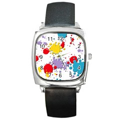 Paint Splash Rainbow Star Square Metal Watch by Mariart