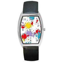 Paint Splash Rainbow Star Barrel Style Metal Watch by Mariart