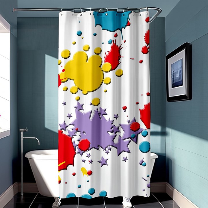 Paint Splash Rainbow Star Shower Curtain 36  x 72  (Stall) 