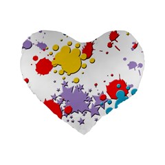 Paint Splash Rainbow Star Standard 16  Premium Heart Shape Cushions