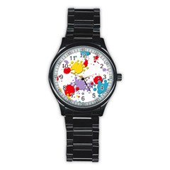 Paint Splash Rainbow Star Stainless Steel Round Watch