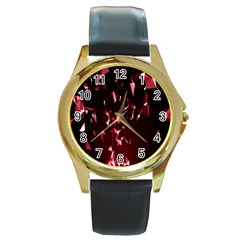 Lying Red Triangle Particles Dark Motion Round Gold Metal Watch