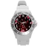 Lying Red Triangle Particles Dark Motion Round Plastic Sport Watch (L) Front