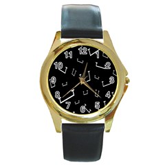 Pit White Black Sign Pattern Round Gold Metal Watch