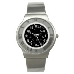 Pit White Black Sign Pattern Stainless Steel Watch