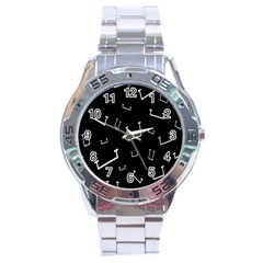 Pit White Black Sign Pattern Stainless Steel Analogue Watch