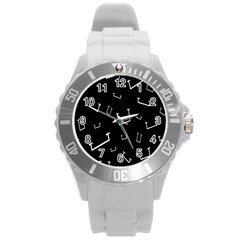 Pit White Black Sign Pattern Round Plastic Sport Watch (l)