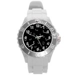 Pit White Black Sign Pattern Round Plastic Sport Watch (L) Front