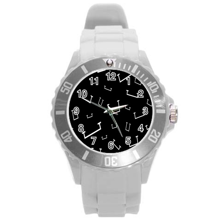 Pit White Black Sign Pattern Round Plastic Sport Watch (L)