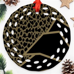 Polka Spot Grey Black Round Filigree Ornament (two Sides)