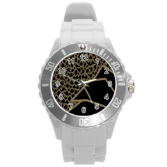 Polka Spot Grey Black Round Plastic Sport Watch (l)