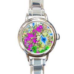 Painting Map Pink Green Blue Street Round Italian Charm Watch