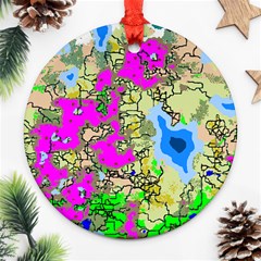 Painting Map Pink Green Blue Street Ornament (round)