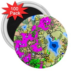 Painting Map Pink Green Blue Street 3  Magnets (100 Pack)