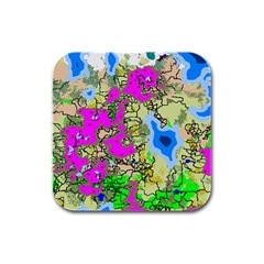 Painting Map Pink Green Blue Street Rubber Square Coaster (4 Pack) 