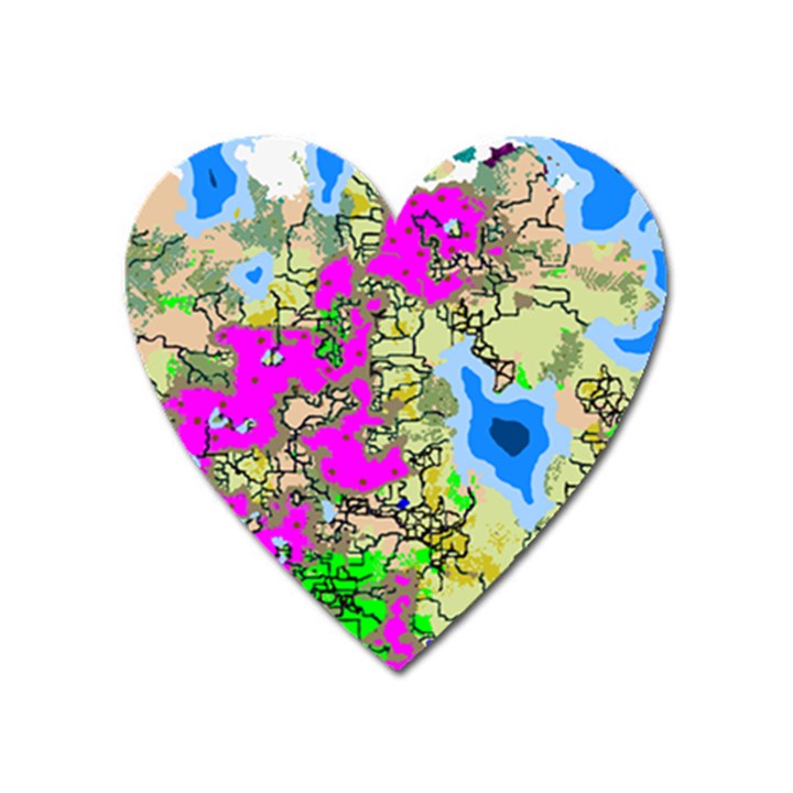 Painting Map Pink Green Blue Street Heart Magnet