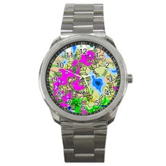 Painting Map Pink Green Blue Street Sport Metal Watch by Mariart