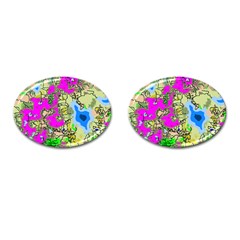 Painting Map Pink Green Blue Street Cufflinks (oval) by Mariart