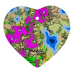 Painting Map Pink Green Blue Street Heart Ornament (two Sides)