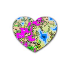 Painting Map Pink Green Blue Street Rubber Coaster (heart)  by Mariart