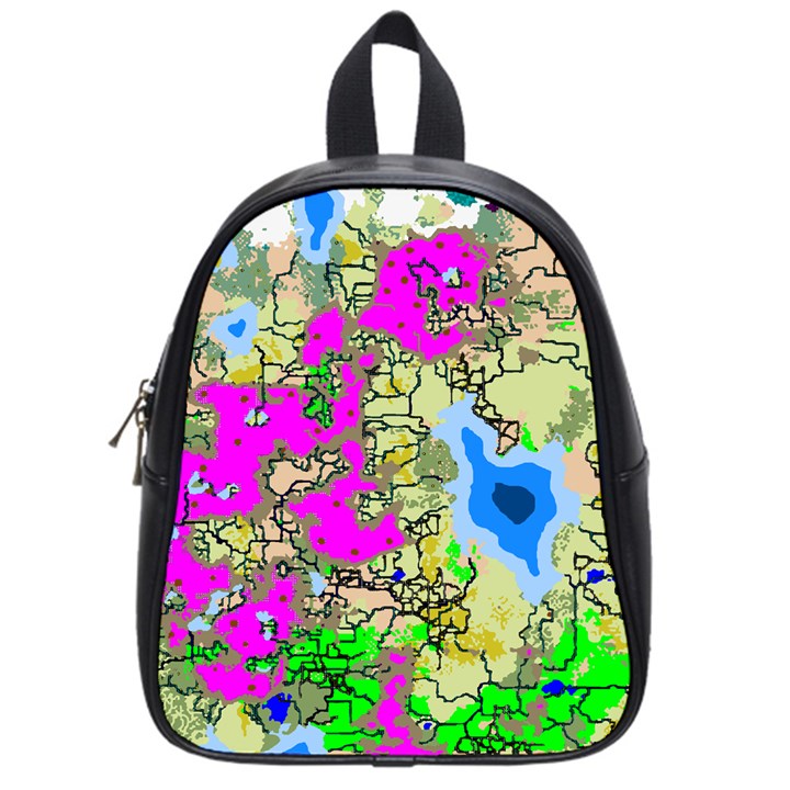 Painting Map Pink Green Blue Street School Bag (Small)