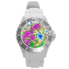 Painting Map Pink Green Blue Street Round Plastic Sport Watch (l)