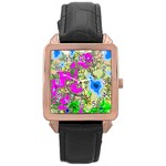 Painting Map Pink Green Blue Street Rose Gold Leather Watch  Front