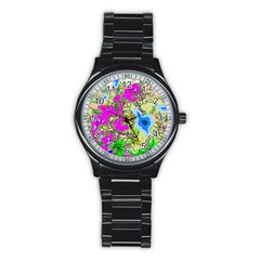 Painting Map Pink Green Blue Street Stainless Steel Round Watch