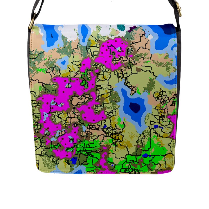 Painting Map Pink Green Blue Street Flap Messenger Bag (L) 