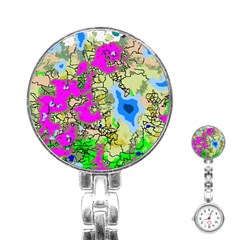 Painting Map Pink Green Blue Street Stainless Steel Nurses Watch