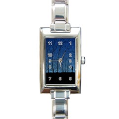 Forest Tree Night Blue Black Man Rectangle Italian Charm Watch