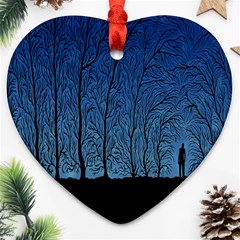 Forest Tree Night Blue Black Man Ornament (heart)