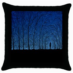 Forest Tree Night Blue Black Man Throw Pillow Case (black)