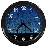 Forest Tree Night Blue Black Man Wall Clocks (Black) Front