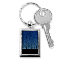 Forest Tree Night Blue Black Man Key Chains (rectangle) 