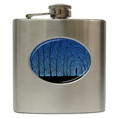 Forest Tree Night Blue Black Man Hip Flask (6 Oz) by Mariart