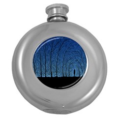 Forest Tree Night Blue Black Man Round Hip Flask (5 Oz) by Mariart