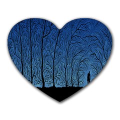 Forest Tree Night Blue Black Man Heart Mousepads by Mariart