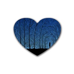 Forest Tree Night Blue Black Man Rubber Coaster (heart) 