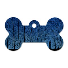 Forest Tree Night Blue Black Man Dog Tag Bone (two Sides)