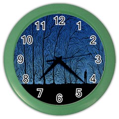 Forest Tree Night Blue Black Man Color Wall Clocks by Mariart