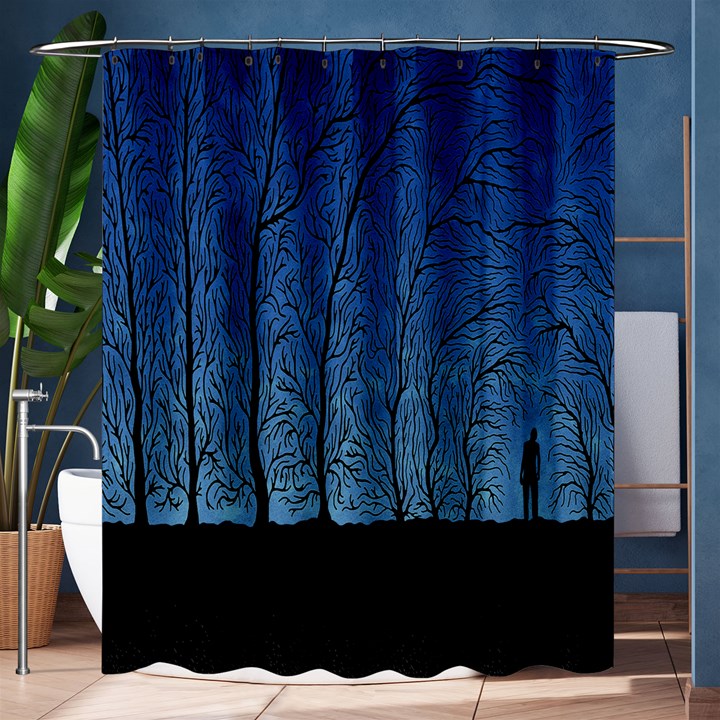 Forest Tree Night Blue Black Man Shower Curtain 60  x 72  (Medium) 