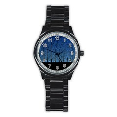 Forest Tree Night Blue Black Man Stainless Steel Round Watch by Mariart