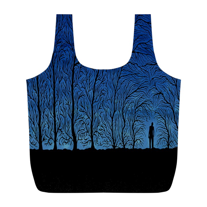 Forest Tree Night Blue Black Man Full Print Recycle Bags (L) 