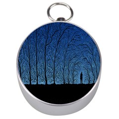 Forest Tree Night Blue Black Man Silver Compasses by Mariart